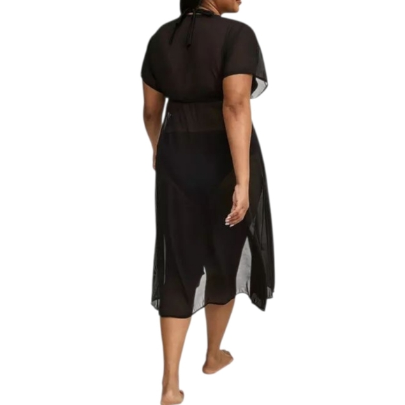 Torrid Black Mesh O-Ring Maxi Swim Coverup Dress 3 Plus Size Sheer Resortwear - Picture 2 of 11